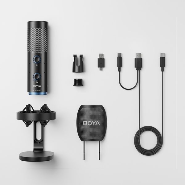 Мікрофон BOYA K5-02 для блогерів (бездротовий+дротовий) з RGB підсвіткою для стрімів та подкастів (51005) 51005 фото