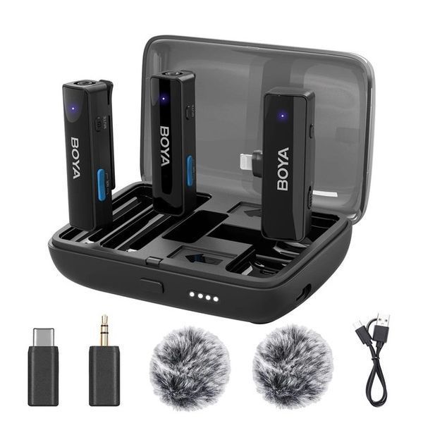 Петличный микрофон BOYA BOYALINK (Type-C + Lightning+TRS 3,5 mm) black для iPhone/Android/видеокамеры беспроводной, петличка для телефона (50021) 50021 фото