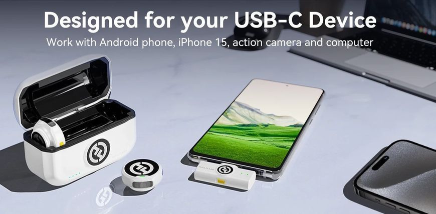Петличний мікрофон (2 шт.) Hollyland Lark M2 Duo with USB Type-C Plug white для iPhone/ Android, (із зарядним кейсом), професійний (52004) 52004 фото