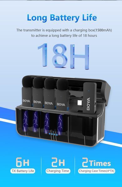 Петлічний мікрофон (4 штуки) BOYA BY-V4D (Lightning для iPhone) з зарядним кейсом, бездротовий (50034) 50034 фото