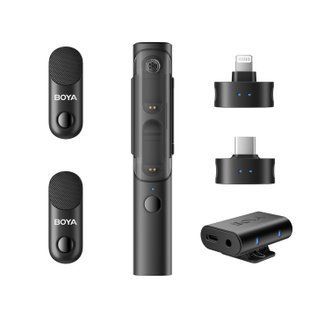 Петличний мікрофон-стік для інтерв'ю BOYA MAGIC-02 COMBO (Lightning/USB Type-C/3.5 mm jack) + петлична система на 2 мікрофона із зарядним кейсом  (50048) 50048 фото