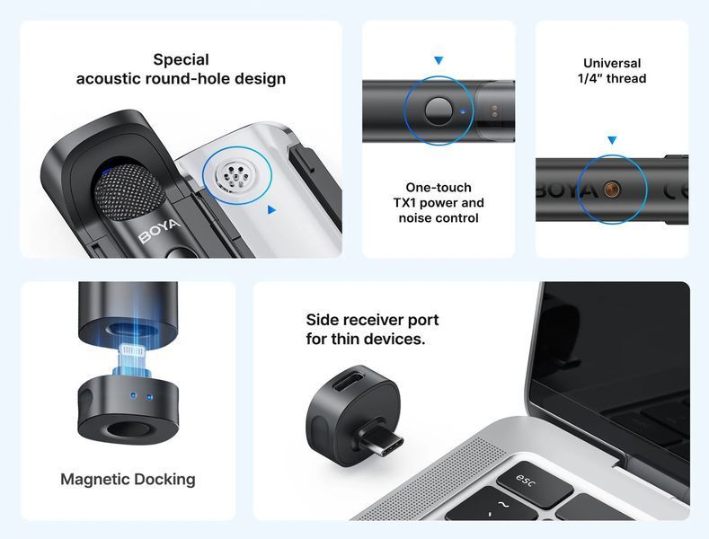 Петличний мікрофон-стік для інтерв'ю BOYA MAGIC-02 COMBO (Lightning/USB Type-C/3.5 mm jack) + петлична система на 2 мікрофона із зарядним кейсом  (50048) 50048 фото
