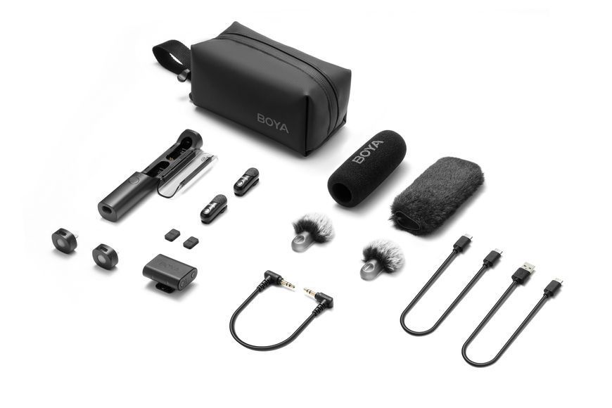 Петличний мікрофон-стік для інтерв'ю BOYA MAGIC-02 COMBO (Lightning/USB Type-C/3.5 mm jack) + петлична система на 2 мікрофона із зарядним кейсом  (50048) 50048 фото