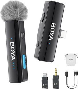 Петличний мікрофон BOYA BOYALINK A1 (Type-C + Lightning+TRS 3,5 mm) для iPhone/Android/відеокамери безпровідний, петличка для телефона (50022) 50022 фото