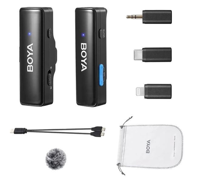 Петличный микрофон BOYA BOYALINK A1 (Type-C + Lightning+TRS 3,5 mm) для iPhone/Android/видеокамеры беспроводной, петличка для телефона (50022) 50022 фото