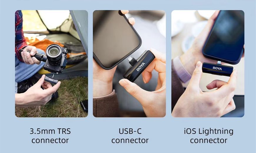 Петличный микрофон BOYA BOYALINK A1 (Type-C + Lightning+TRS 3,5 mm) для iPhone/Android/видеокамеры беспроводной, петличка для телефона (50022) 50022 фото