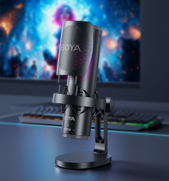 Мікрофон BOYA K9-02 для блогерів з RGB підсвіткою та стійкою пантографом, для стрімів та підкастів (51004) 51004 фото