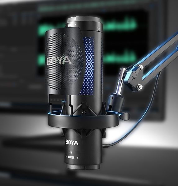 Мікрофон BOYA K9-02 для блогерів з RGB підсвіткою та стійкою пантографом, для стрімів та підкастів (51004) 51004 фото