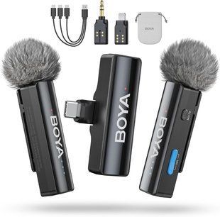 Петличний мікрофон BOYA BOYALINK A2 (Type-C + Lightning+TRS 3,5 mm) для iPhone/Android/відеокамери безпровідний, петличка для телефона (50029) 50029 фото