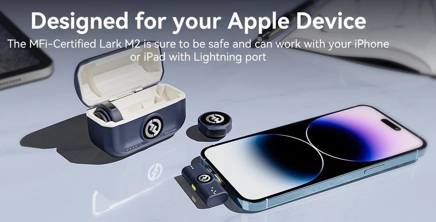 Петличный микрофон (2 шт.) Hollyland Lark M2 Duo Lightning Plug black для iPhone (с зарядным кейсом), профессиональный (52005) 52005 фото