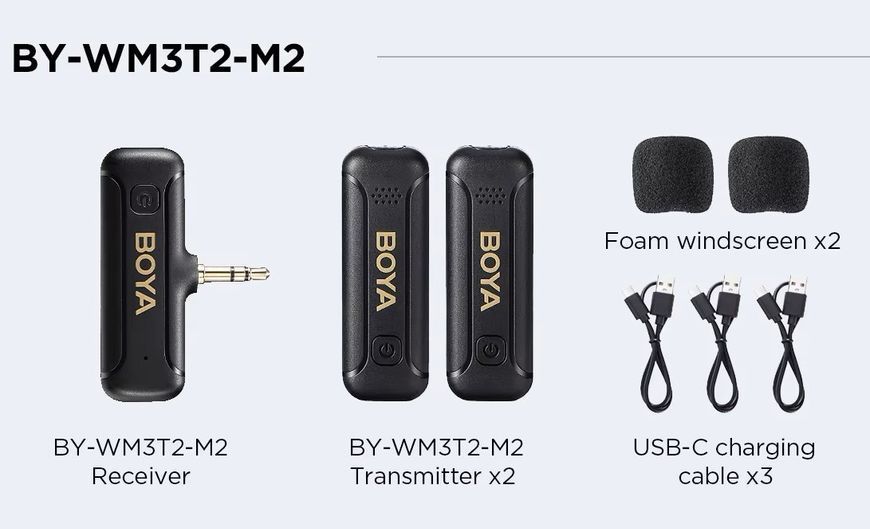 Петличный микрофон BOYA BY-WM3T2-M2 беспроводной для камеры (3,5 mm mini jack) петличка (50036) 50036 фото