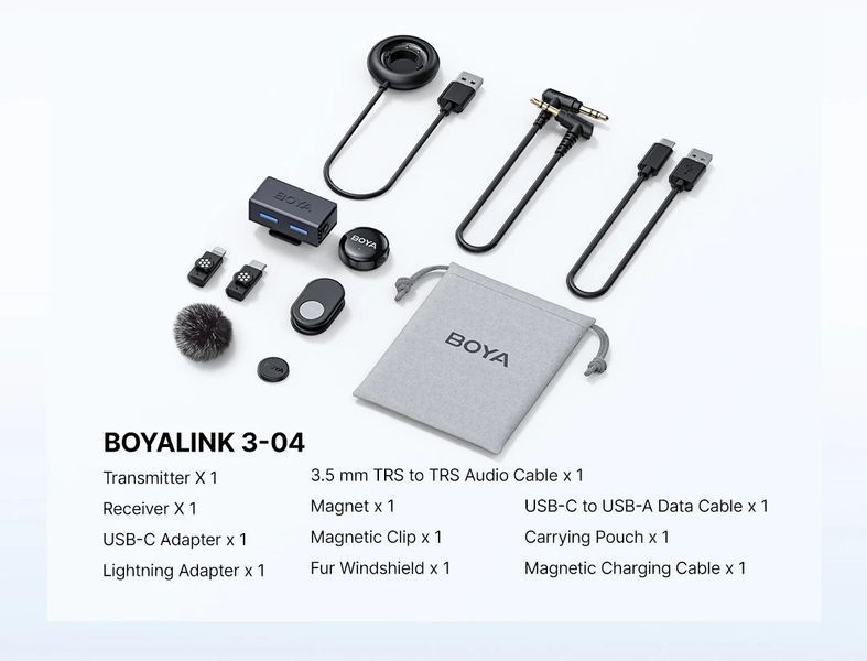 Петличний мікрофон (1 шт.) BOYALINK 3-04 /2025/ Lightning+Type-C+TRS 3,5 mm (для iPhone/ Android/відеокамери), професійний (50054) 50054 фото