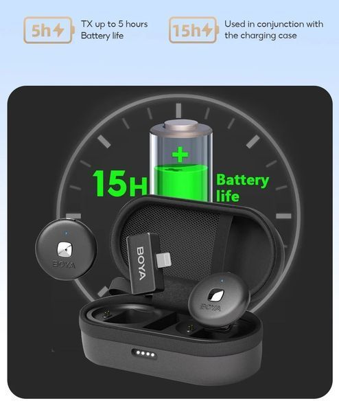 Петличный микрофон BOYA Omic-B COMBO black (Lightning+USB Type-C) с зарядным кейсом, для iPhone и Android беспроводной, петличка для телефона (50035) 50035 фото
