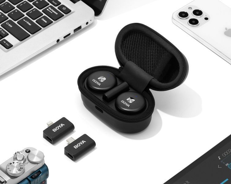 Петличный микрофон BOYA Omic-B COMBO black (Lightning+USB Type-C) с зарядным кейсом, для iPhone и Android беспроводной, петличка для телефона (50035) 50035 фото