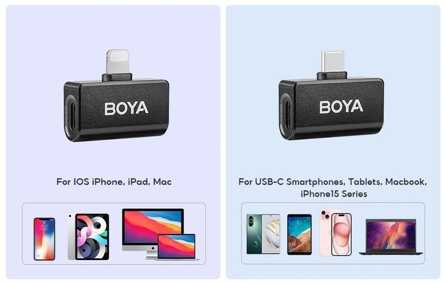 Петличный микрофон BOYA Omic-B COMBO black (Lightning+USB Type-C) с зарядным кейсом, для iPhone и Android беспроводной, петличка для телефона (50035) 50035 фото