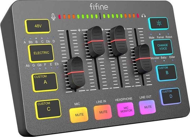 Мікшерний пульт FIFINE Sound Card SC3 (ігровий / стрімінговий) Gaming Audio Mixer black  (60002) 60002 фото