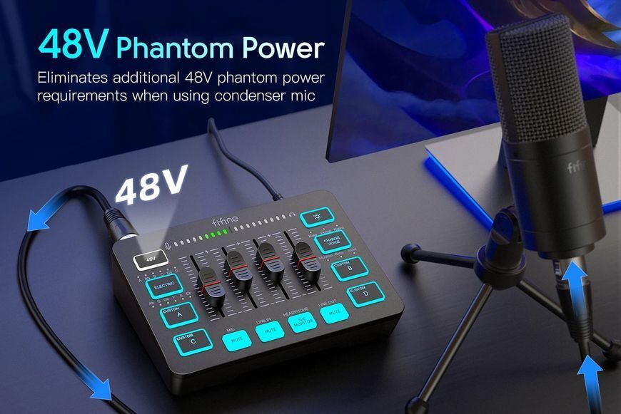 Мікшерний пульт FIFINE Sound Card SC3 (ігровий / стрімінговий) Gaming Audio Mixer black  (60002) 60002 фото