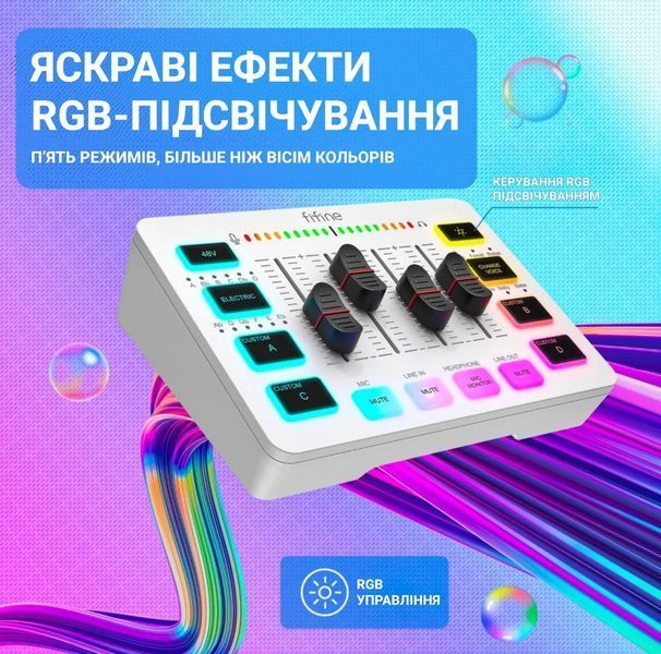 Микшерный пульт FIFINE Sound Card SC3W (игровой/ стриминговый) Gaming Audio Mixer white (60001) 60001 фото
