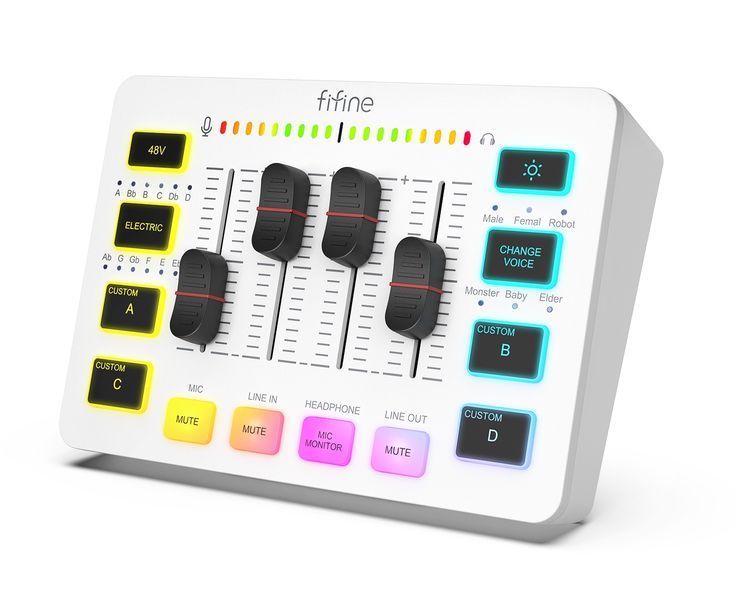 Микшерный пульт FIFINE Sound Card SC3W (игровой/ стриминговый) Gaming Audio Mixer white (60001) 60001 фото