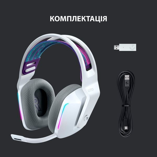 Ігрова гарнітура Logitech G733 Lightspeed Wireless RGB Gaming Headset (White) 981-000883 (90005) 90005 фото