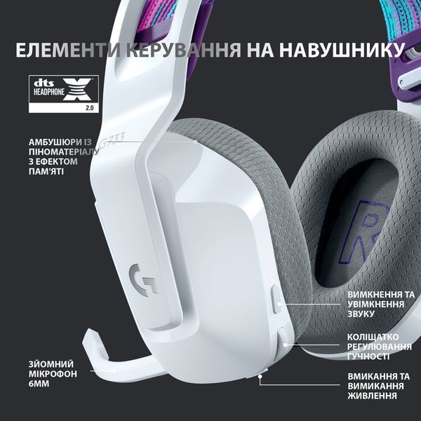 Ігрова гарнітура Logitech G733 Lightspeed Wireless RGB Gaming Headset (White) 981-000883 (90005) 90005 фото