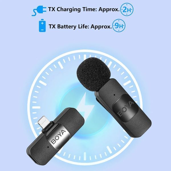 Петличний мікрофон (2 шт.) BOYA BY-V2 (Lightning) для iPhone безпровідний, петличка для телефона (+ твердий кейс) (50060) 50060 фото