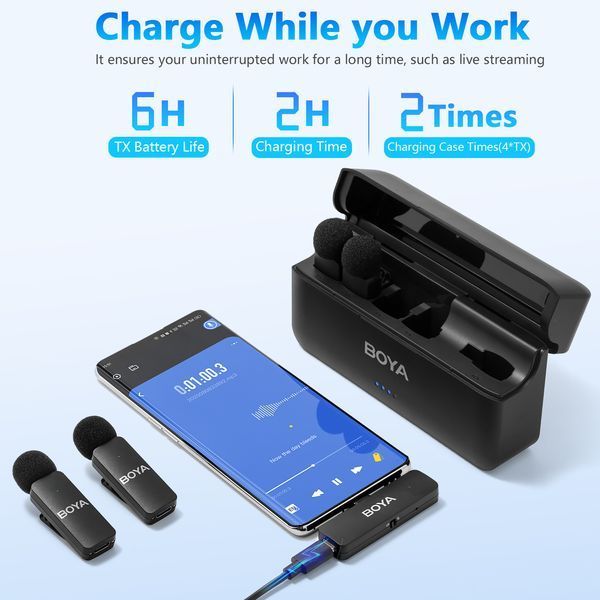 Петлічний мікрофон (4 штуки) BOYA BY-V4U (USB Type-C для iPhone та Android) з зарядним кейсом, бездротовий (50010) 50010 фото