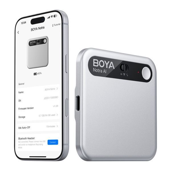 AI-диктофон BOYA Notra Silver с транскрипцией, записью звонков и Bluetooth, 64 ГБ (50088) 50088 фото
