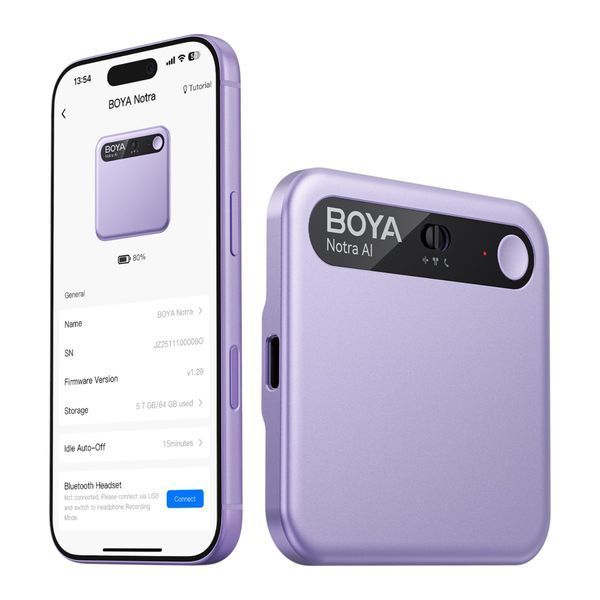 AI-диктофон BOYA Notra Purple с транскрипцией, записью звонков и Bluetooth, 64 ГБ (50089) 50089 фото