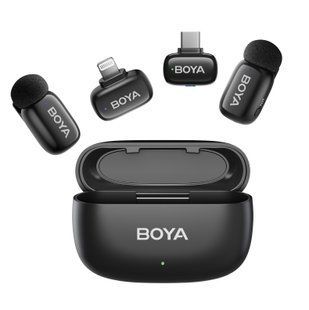 Петличний мікрофон BOYA mini COMBO black Lightning+Type C, 2 шт. з зарядним кейсом (для iPhone та Android), безпровідний, петличка для телефона (50045) 50045 фото