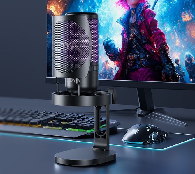 Мікрофон BOYA K3-02 для блогерів з RGB підсвіткою та стійкою пантографом, для стрімів та підкастів (51002) 51002 фото