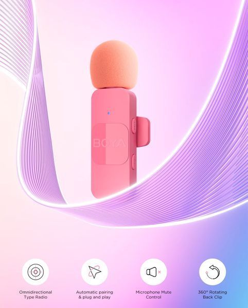 Петличний мікрофон BOYA BY-V1 Pink для iPhone (Lightning) + твердий кейс, безпровідний, петличка для телефона (50037) 50037 фото