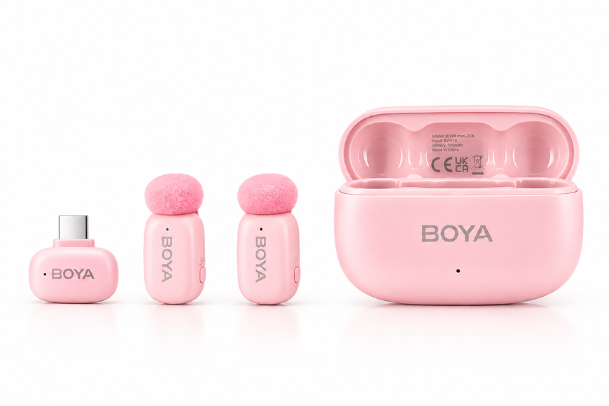 Петличный микрофон (2 шт) (USB-C) BOYA mini 2 Pink с зарядным чехлом профессиональный розовый (50081) 50081 фото